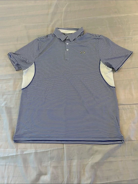 Sold Under Armour Men's Navy and White Striped Golf Polo