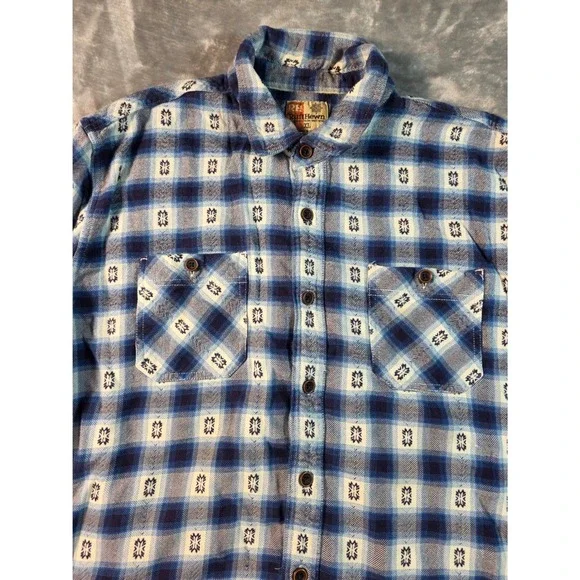 Ruff‎ Hewn Flannel Shirt Mens XL Blue Plaid Geometric Long Sleeve Button Up