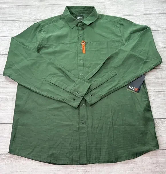 5.11 Tactical Igor Shirt Green Houndstooth Long Sleeve Snap Button Size M