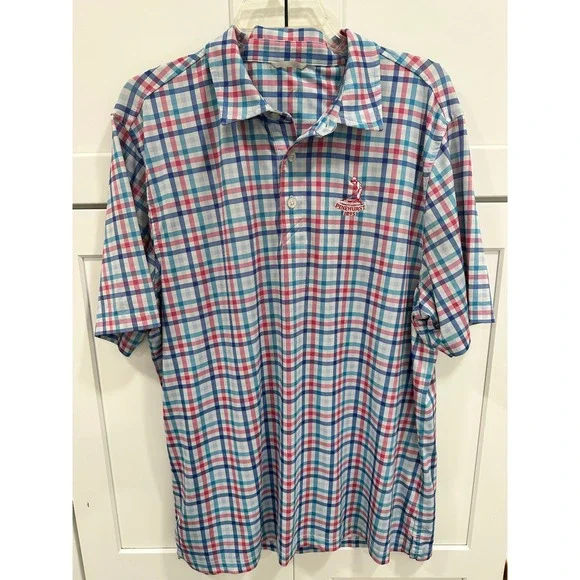 Cutter & Buck Pinehurst 1895 Golf Polo Shirt Mens XL Plaid Performance Blue Pink