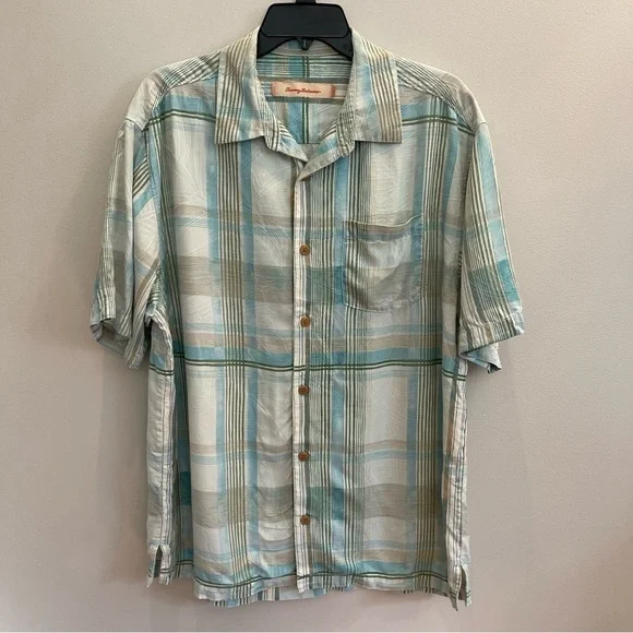 Tommy Bahama Classic Silk Casual Button-Down Shirts for Men’s Large Blue Green