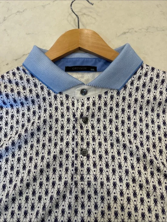Greyson Blue & White Micro-Pattern Polo