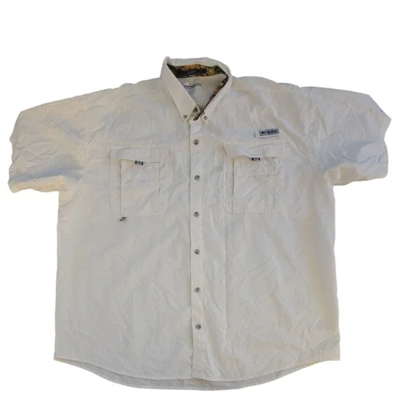 Columbia PFG Bahama Vent Fishing Shirt Mens XXL‎ White Short Sleeve Omni Shade