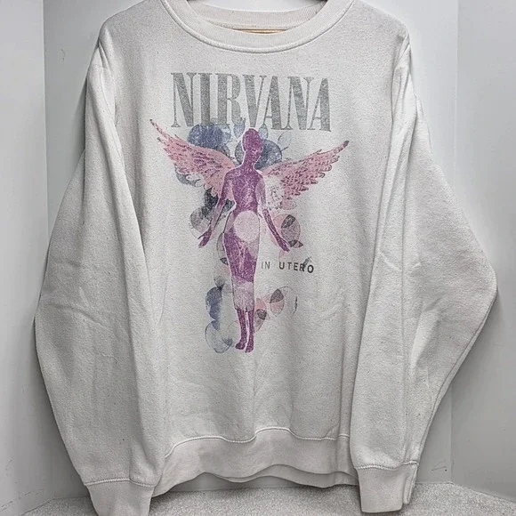 Nirvana In Utero Album Crewneck Sweatshirt Adult SIZE XL White Pink Grunge