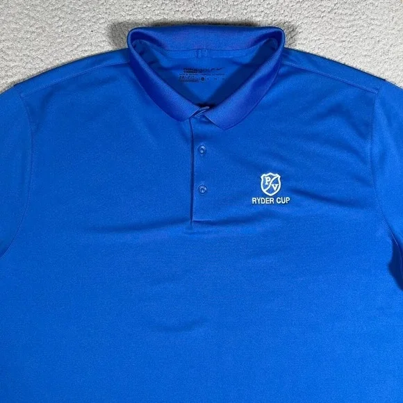 Nike Shirt Mens‎ XL Blue Golf Polo Performance Stretch Dri-Fit Ryder Cup Logo