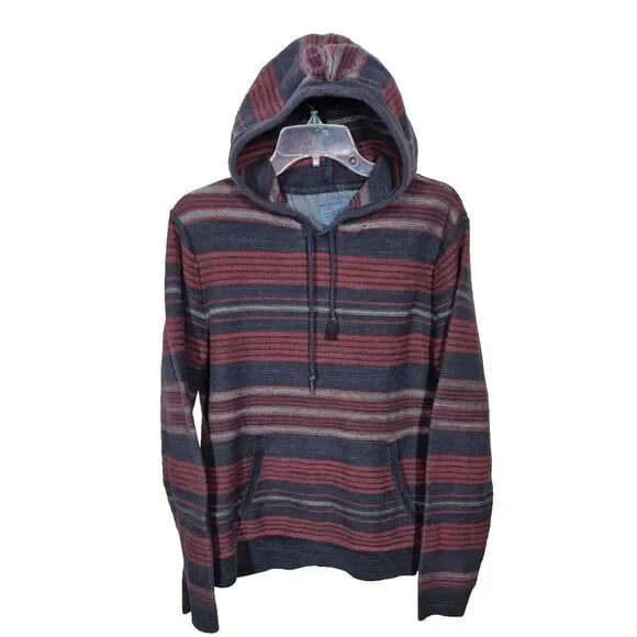 Lucky Brand Hoodie Sweatshirt Men M Blue/Red Stripe True Indigo Long Sleeve Note