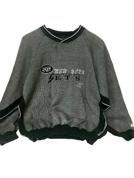 Vtg 90s NY JETS “Authentic Pro Line” Crewneck Sweatshirt Size L Green Striped.