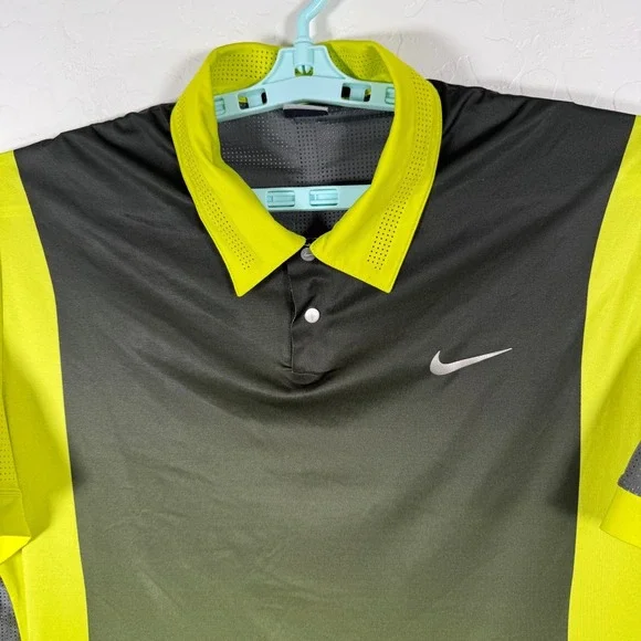 Nike Tiger Woods Polo Shirt Mens Large Green Neon Dri‎ Fit Performance Stretch