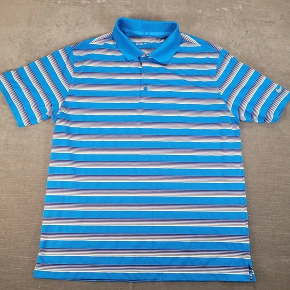 Nike Dri-FIT Golf Polo Shirt Mens‎ Large Blue Striped Short Sleeve Athletic