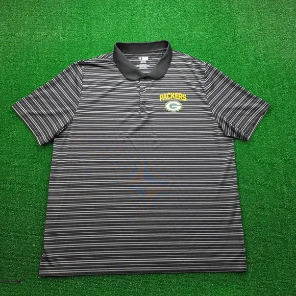 Green‎ Bay Packers Polo Shirt Mens 2XL Black Striped NFL Team Apparel Football