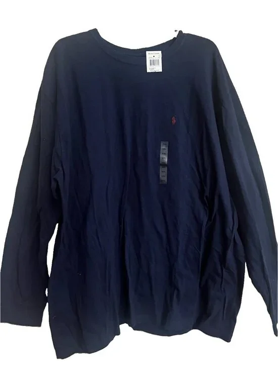 NWT POLO RALPH LAUREN CREW T-SHIRT -XXL- NAVY BLUE -LONG SLEEVE - Red PONY.   V