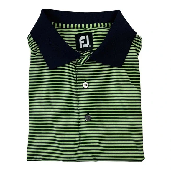 FootJoy‎ FJ Navy Blue & Green Stripe Short Sleeve Golf Polo Mens Size Medium M