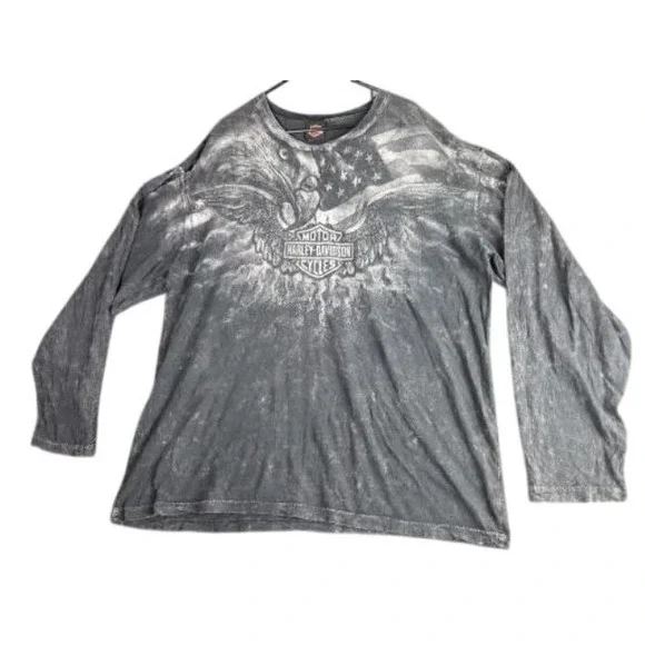 Vintage Y2K Harley Davidson Eagle Shirt Mens XXL Gray Roswell NM Grunge‎ Biker