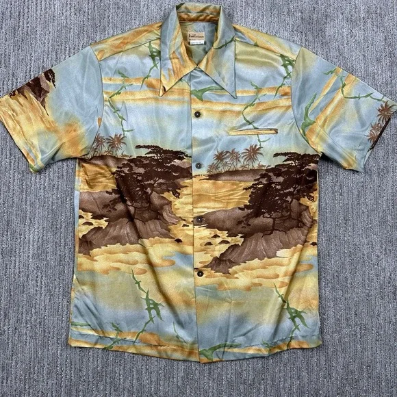 Vintage Arnold Christensen‎ Hawaiian Shirt Mens Large Oasis Birds Aloha 70s 60s
