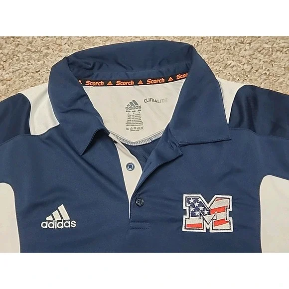 Adidas‎ Climalite Mens Large Navy Blue White Polo Shirt American Flag M Logo