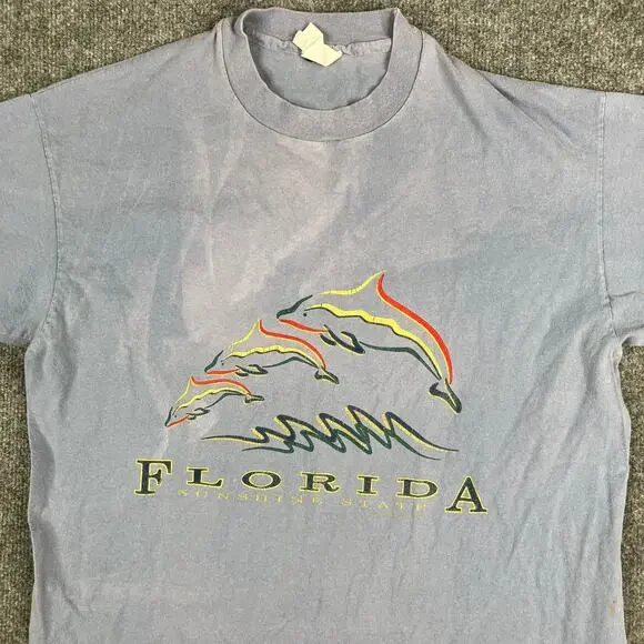 Winning Circle T-Shirt Mens‎ L Blue Florida Dolphin Graphic Tee Vintage