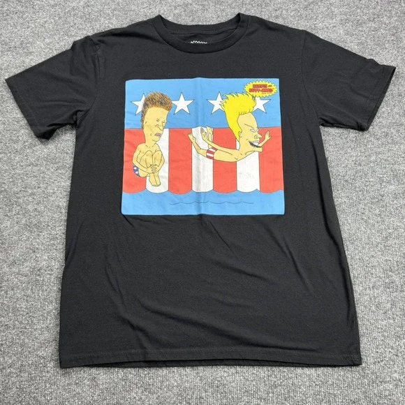 Beavis and Butt-Head Mad Engine T Shirt Mens L Black MTV Cartoon‎ Graphic Tee