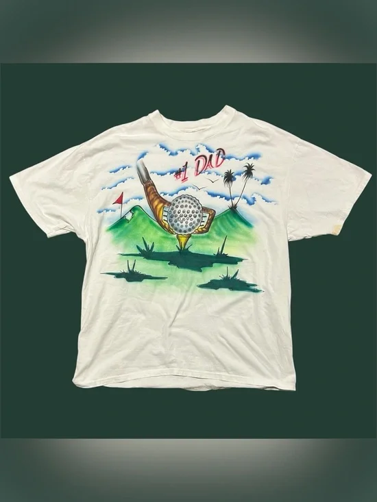 Vintage Homemade Airbrush Men’s Golf Graphic Tshirt No 1 Dad!