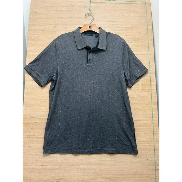 Perry‎ Ellis Mens Gray Micro Dot Short Sleeve Polo Shirt Large 4523