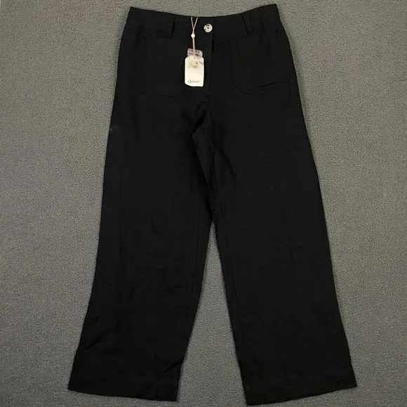 Quince 100% European Linen Patch Pocket Wide Leg Pants size 12 Black Minimal NEW