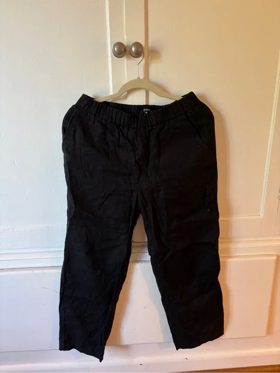 Quince Black Linen Casual Elastic-Waist Pants