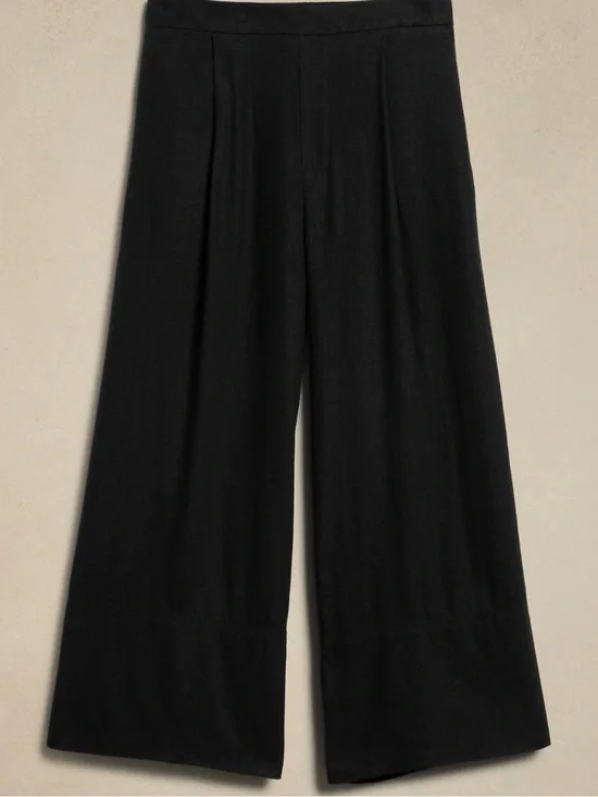 Banana Republic Black Linen Blend Wide Leg Pants Size M Palazzo Culotte Pleated