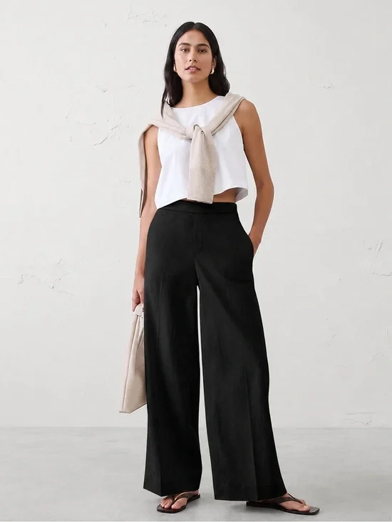 NWT! BANANA REPUBLIC BLACK HAYDEN WIDE LEG LINEN BLEND PULL ON PANT