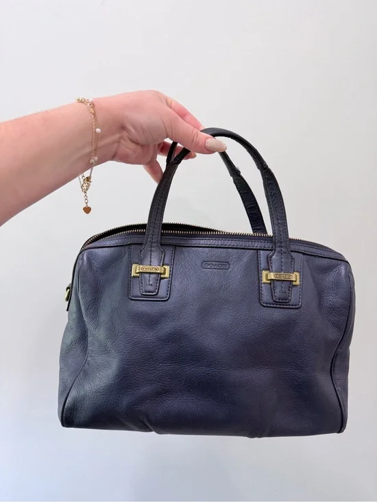 Coach Navy Blue Pebbled Leather Satchel Bag