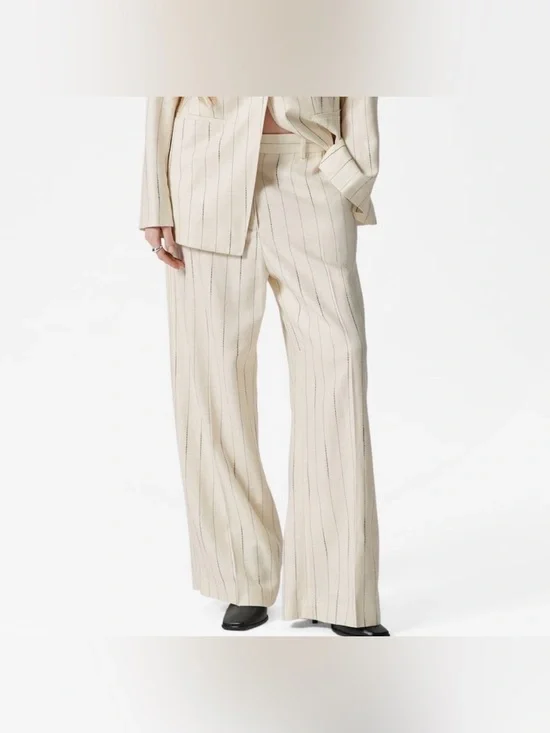 NWT H&M Studio Linen Blend Pinstripe Wide-Leg Trousers size 6