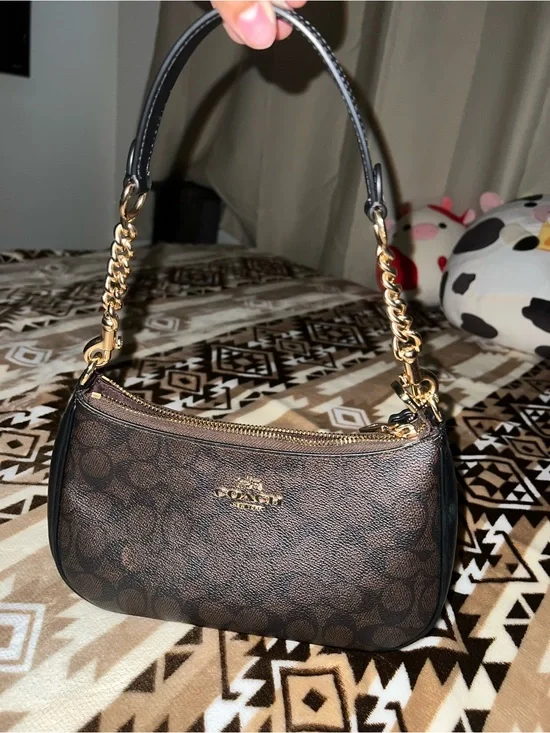 Coach Brown/Black Signature Monogram Chain-Handle Shoulder Bag