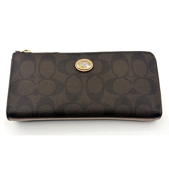 Coach Peyton Signature Accordion Zip Around Wallet (F50180) Canvas & Leather