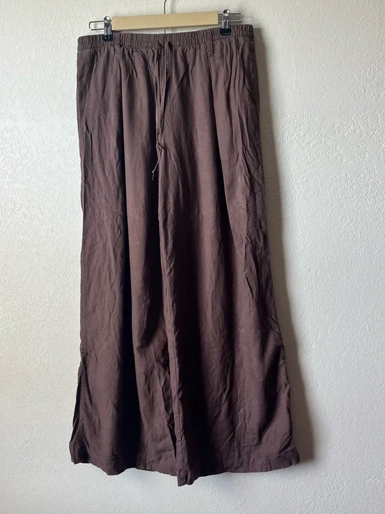 Zara Brown Wide Leg Linen Blend Pants