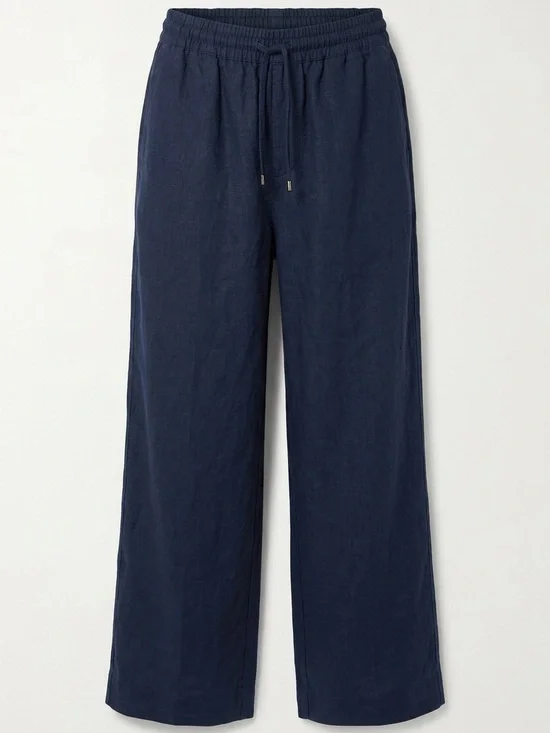 Quince 100% European Linen Wide Leg Pull-On Pants Navy Large
