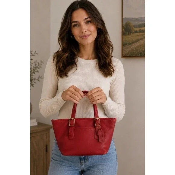Vintage Coach Legacy Mini Market Tote Bag #9846 Ruby Red Glove Tan Leather EUC