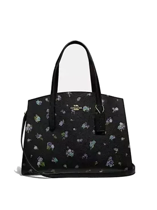 Coach Charlie Carryall Floral Print Bag Large Shoulder Handbag Black Purse NEW