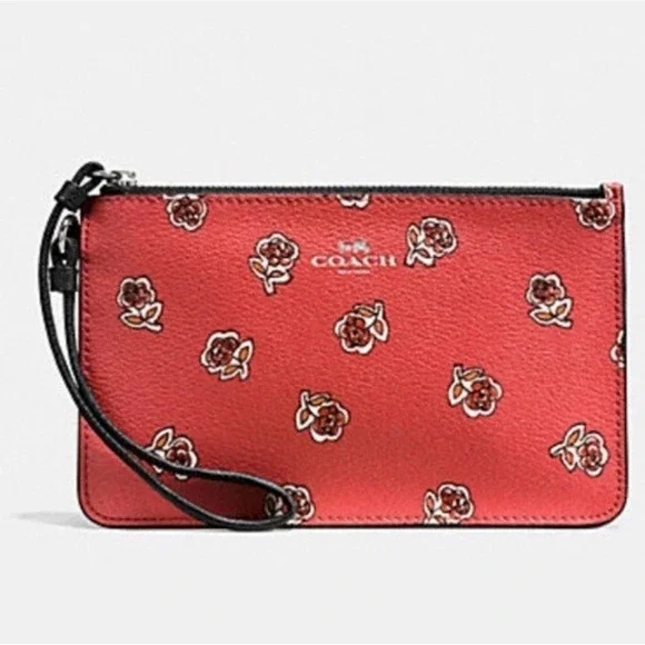 COACH  Woman's Small Sienna Rose‎ Print Wristlet Wallet Red