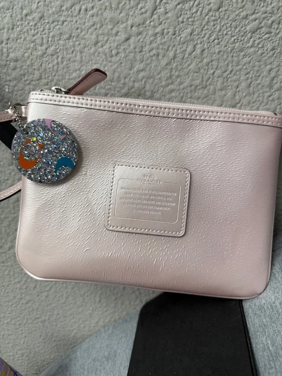 Coach Metallic Light Pink Wristlet with Charm