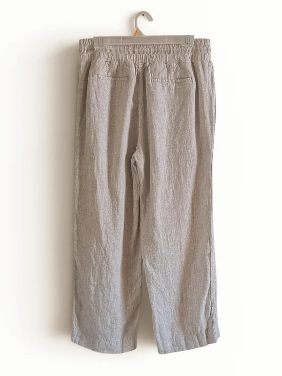Quince 100% Linen Wide Leg Elastic Drawstring Pants Beige/Natural Flax Sz L