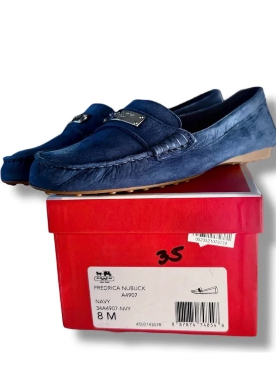 Coach Fredrica Nubuck Leather Driving Loafers Shoes Size 8 Navy Blue