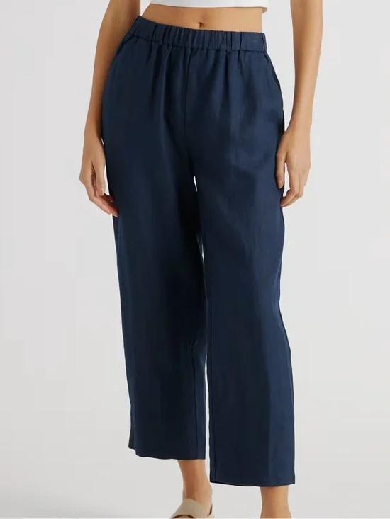 Quince 100% European Linen Pants with Pockets Relaxed Fit size M Deep Navy