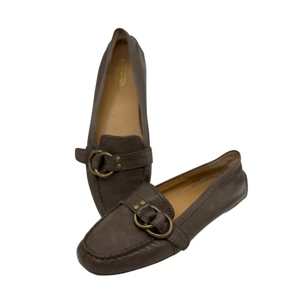 Coach‎ Avril Brown Leather Driving Loafers Brass Buckle Flats Womens Slip On 9B