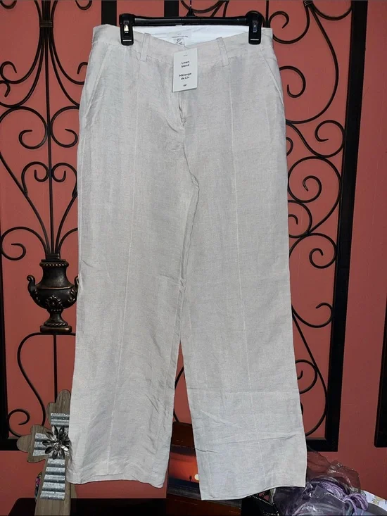 H&M Linen Blend Cream Wide Leg Pants Size 8