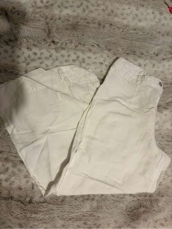 H&M White Wide-Leg Linen Blend Trousers