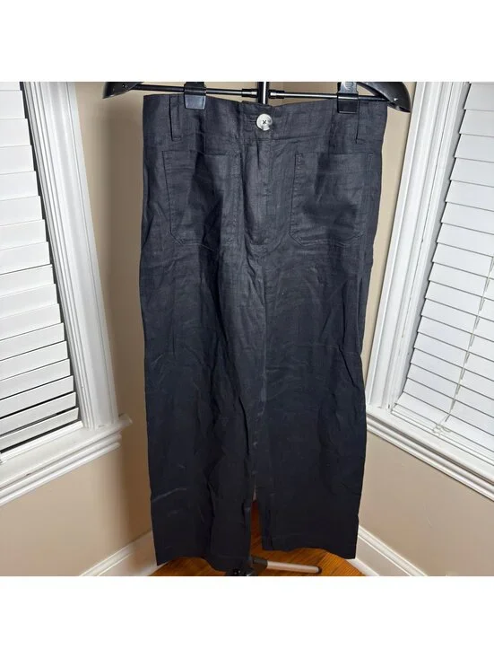 Quince 100% European Linen Patch Pocket Wide Leg Pants Black Size 6 NWT