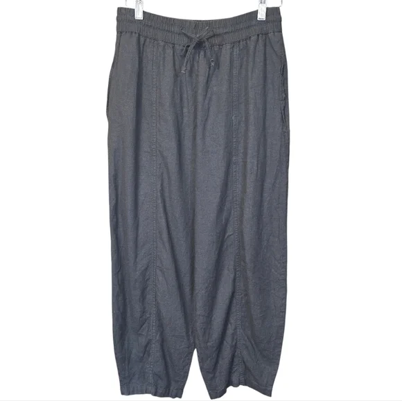 Zara Linen Blend Relaxed Tapered Leg Pull On Drawstring Pants Gray Size Small