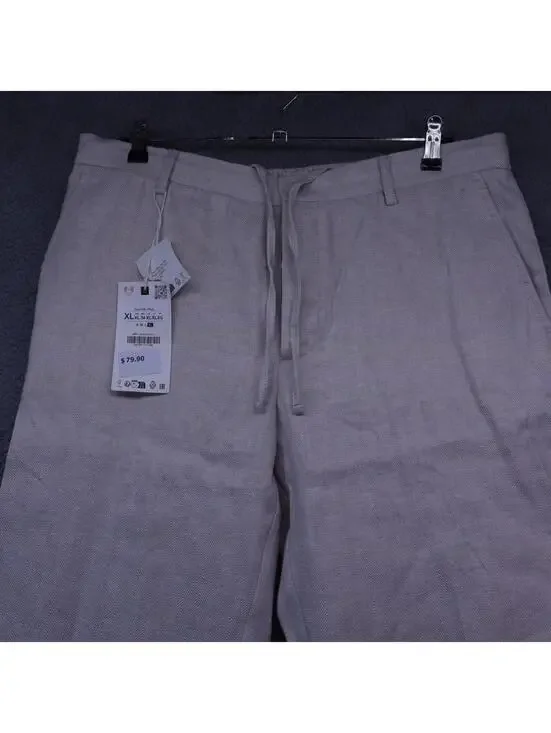 Zara Pants 100% Linen New Beige Sz XL NWT Straight Leg