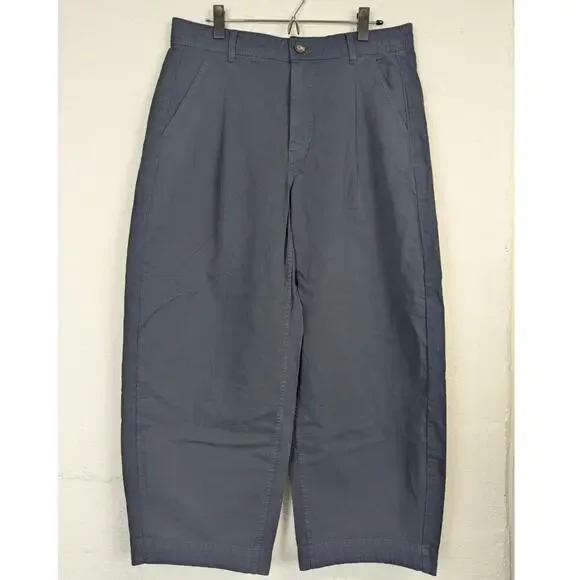 Everlane Barrel Leg Trousers Pants Blue Organic Cotton High Rise Capsule Size 12