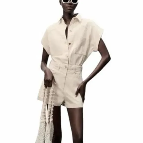 Zara cream linen playsuit romper