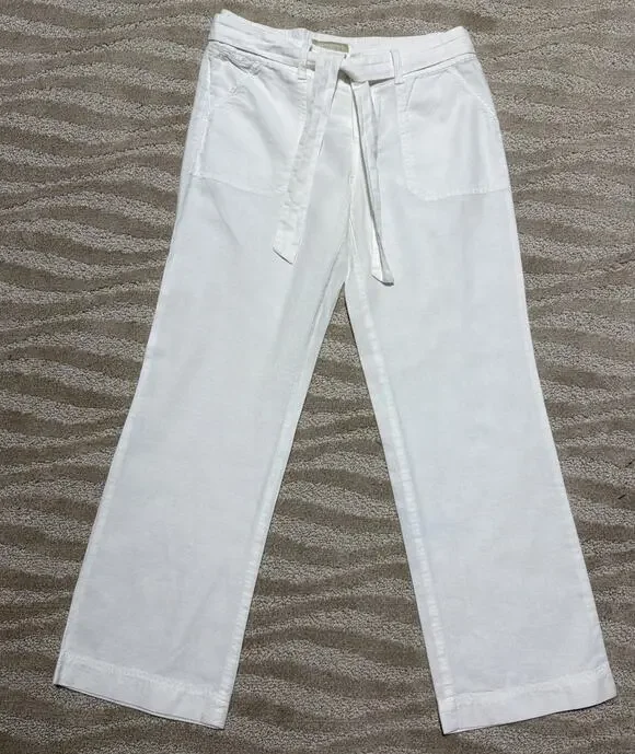 Banana Republic Martin Fit Linen Blend Belted Pants White Size 4 Beach Summer