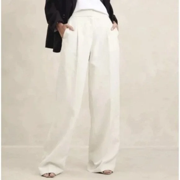 BANANA‎ REPUBLIC NWT Women's 16 Cream White Tencel Linen Wide Leg Pleated Pants